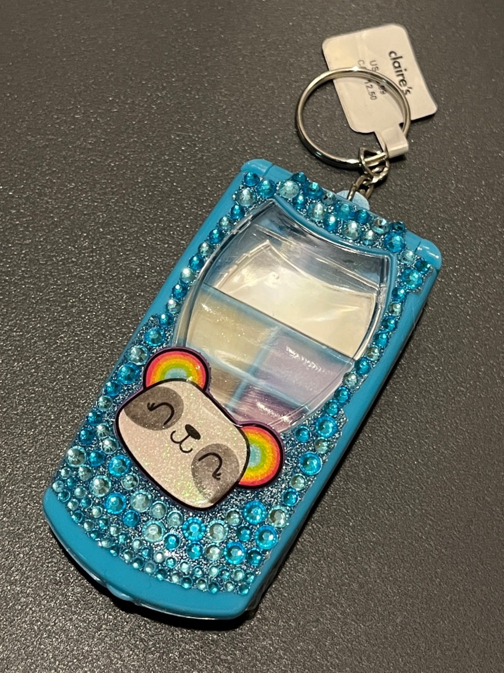 Claire’s Panda Flip Phone Makeup Keychain Strawberry Cream Lip Gloss NWT